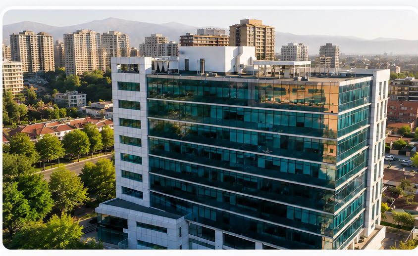 Edificio de oficinas en Av. Presidente Kennedy, Vitacura, visto desde el exterior